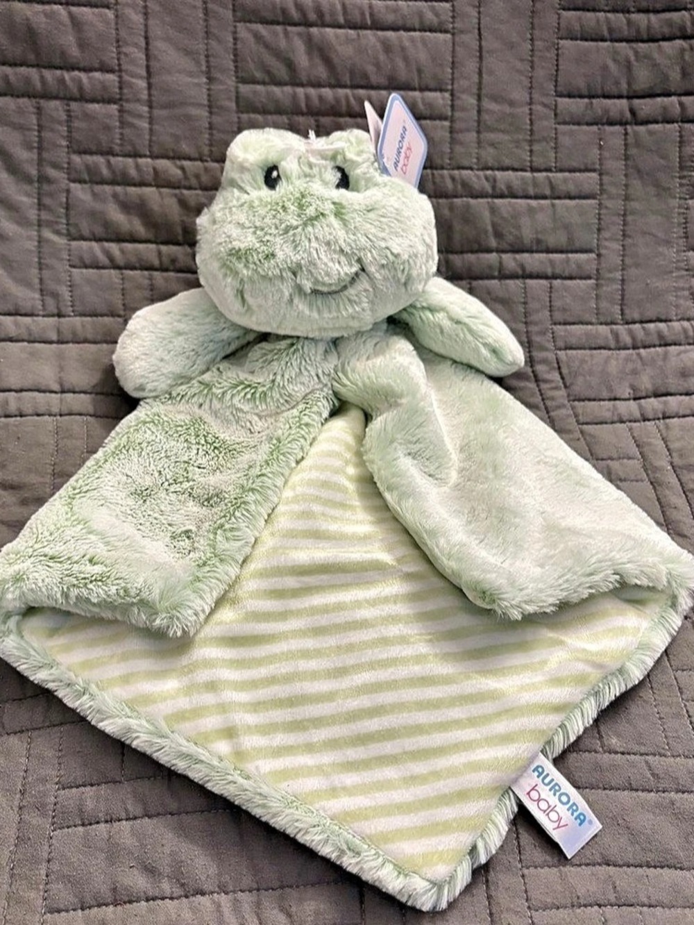 Aurora Baby Light Green Plush Striped Frog Security Blanket Lovey 2018